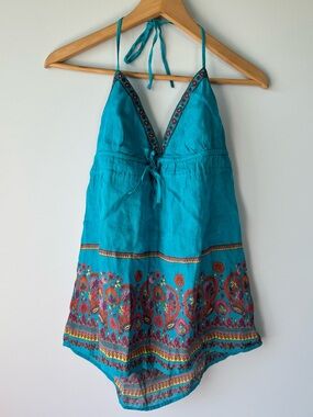 Roxy Turquoise Halter top with Colorful Border